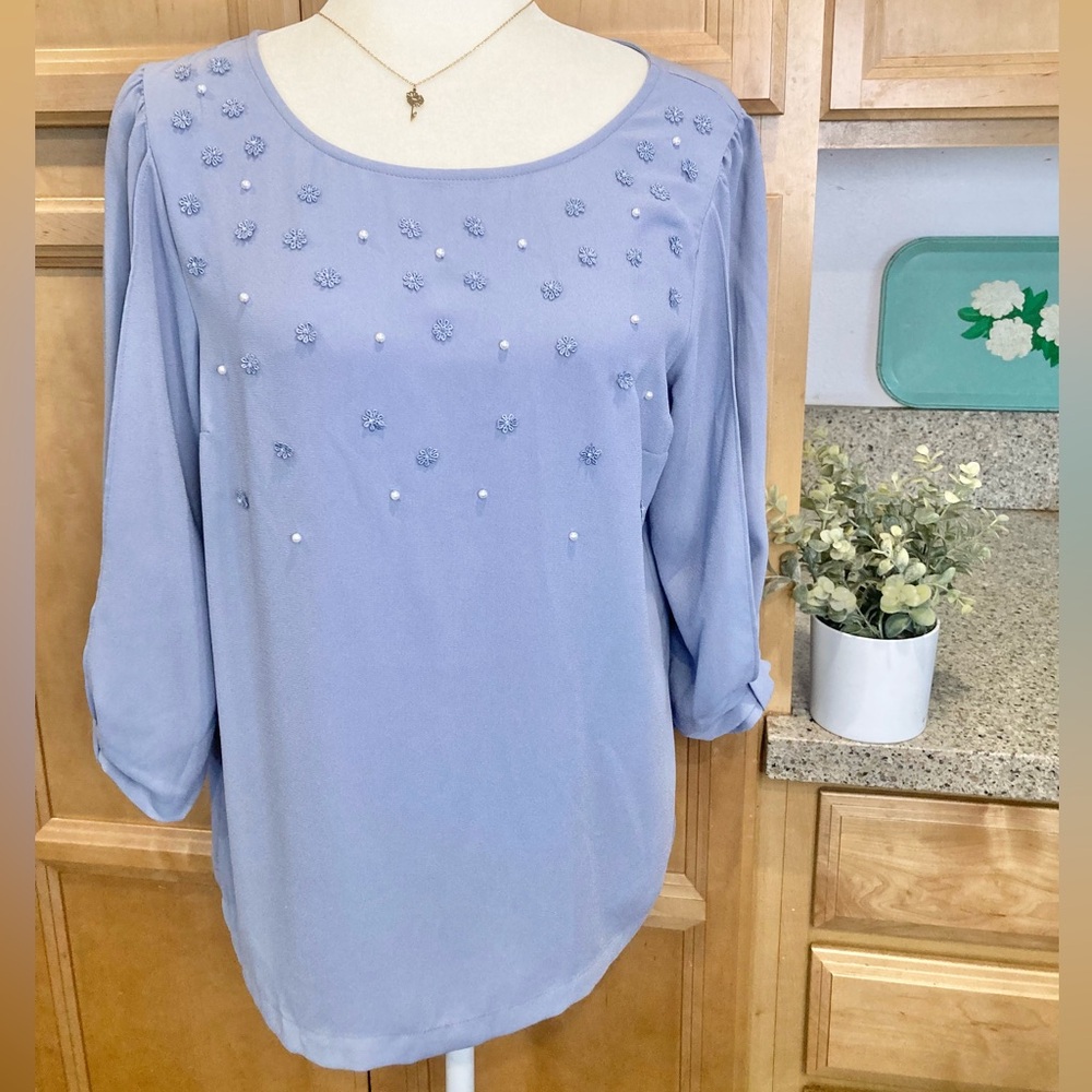LC Lauren Conrad Periwinkle Floral Embellished Blouse